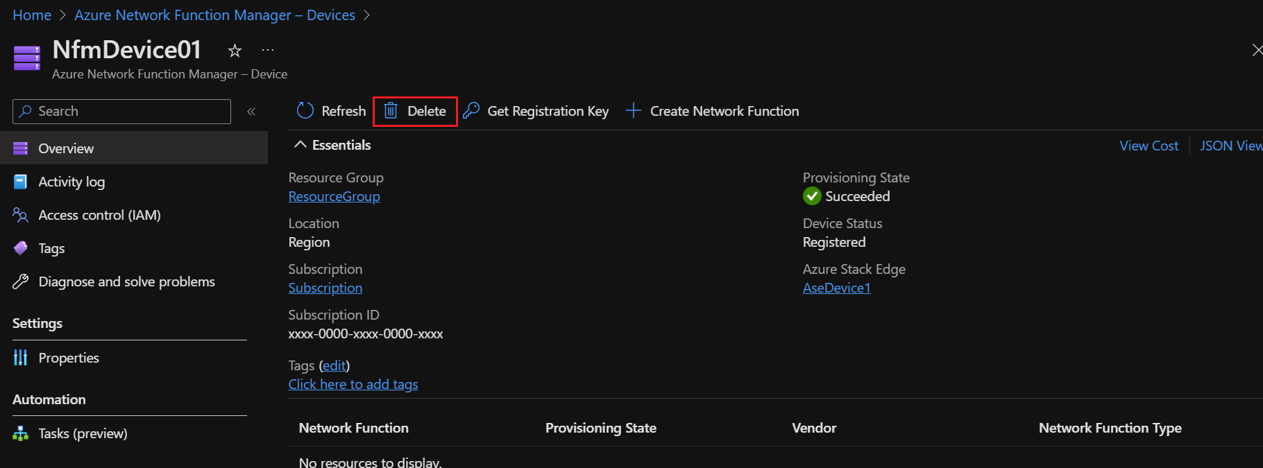 Captura de pantalla que muestra el botón para borrar un dispositivo.