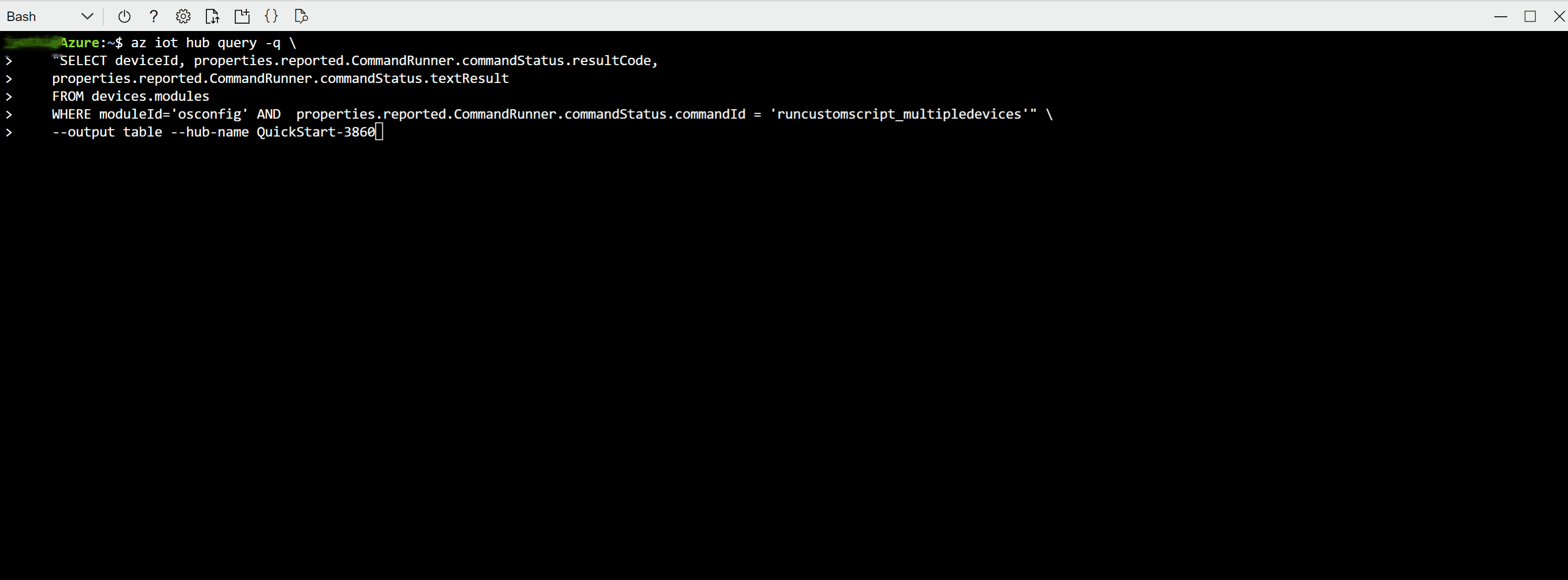 Captura de pantalla que muestra cómo comprobar después de ejecutar un script personalizado en una flota de dispositivos mediante Bash