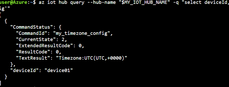 captura de pantalla de az iot query (ejemplo de zona horaria)