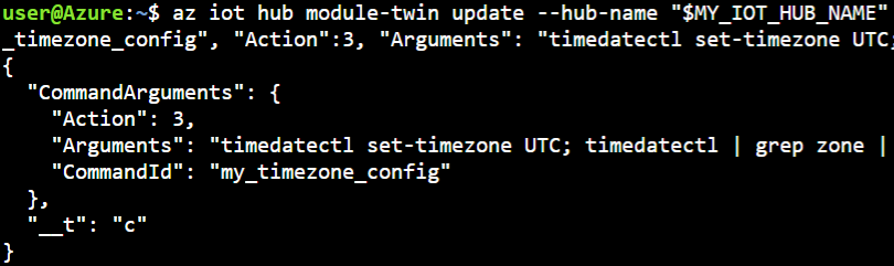 captura de pantalla del comando az iot hub module-twin update