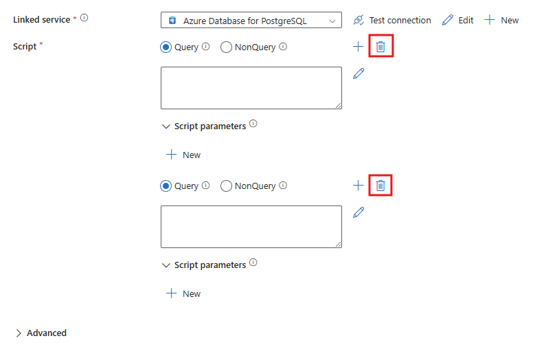 Captura de pantalla que muestra cómo eliminar un bloque de script.