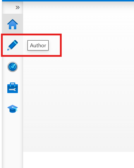 Captura de pantalla que muestra dónde seleccionar autor en Azure Data Factory.