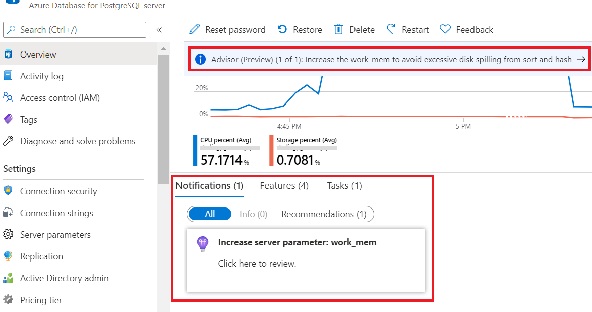 Captura de pantalla de Azure Portal que muestra una recomendación de Azure Advisor.