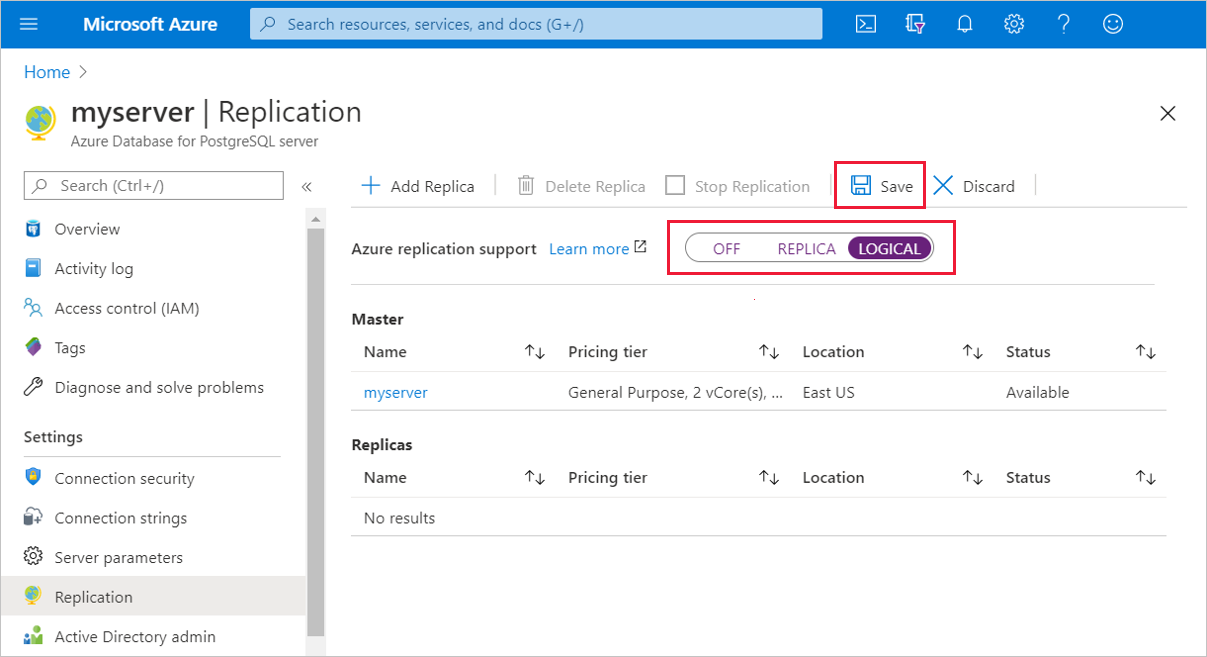 Réplicación de Azure Database for PostgreSQL: Soporte de replicación de Azure