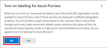 Confirmación de la opción de ampliar las etiquetas de confidencialidad a Microsoft Purview