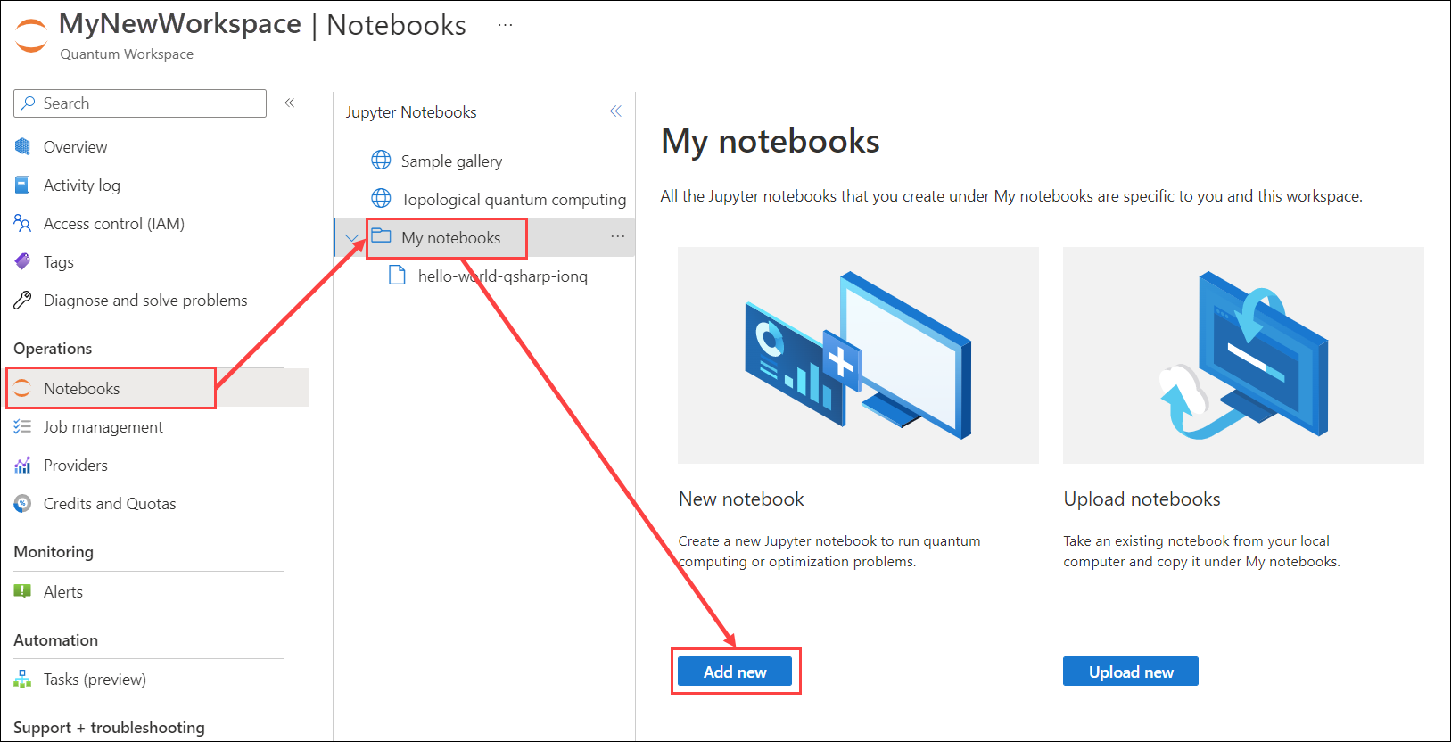 Captura de pantalla que muestra cómo crear un cuaderno de Jupyter Notebook en Azure Portal.