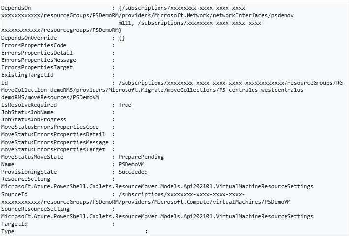 Texto de salida después de modificar la configuración de destino