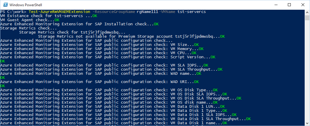Salida de la prueba correcta de la extensión de Azure para SAP