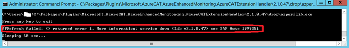 La ejecución de azperflib.exe indica que el servicio de la extensión de Azure para SAP no está en ejecución