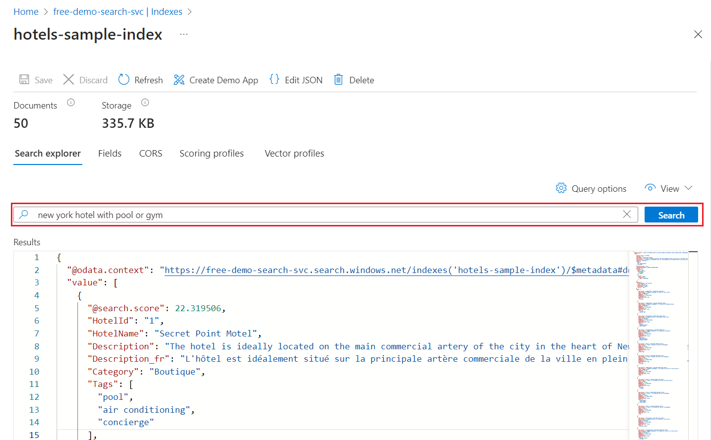 Screenshot that shows how to enter and run a query in the Search Explorer tool.