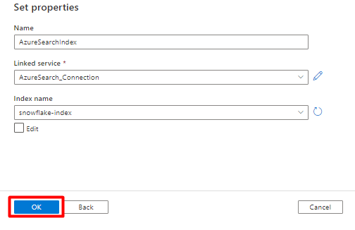 Captura de pantalla que muestra cómo elegir Nuevo servicio vinculado de búsqueda en Azure Data Factory para Snowflake.