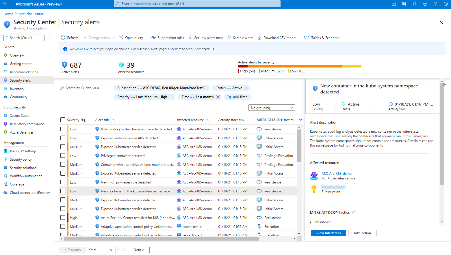Alerta de ejemplo de Microsoft Defender para Kubernetes.
