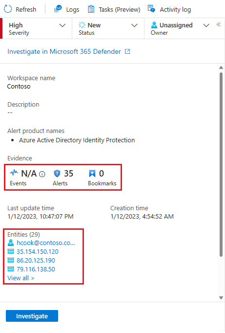 Screenshot of details panel in incident details page.