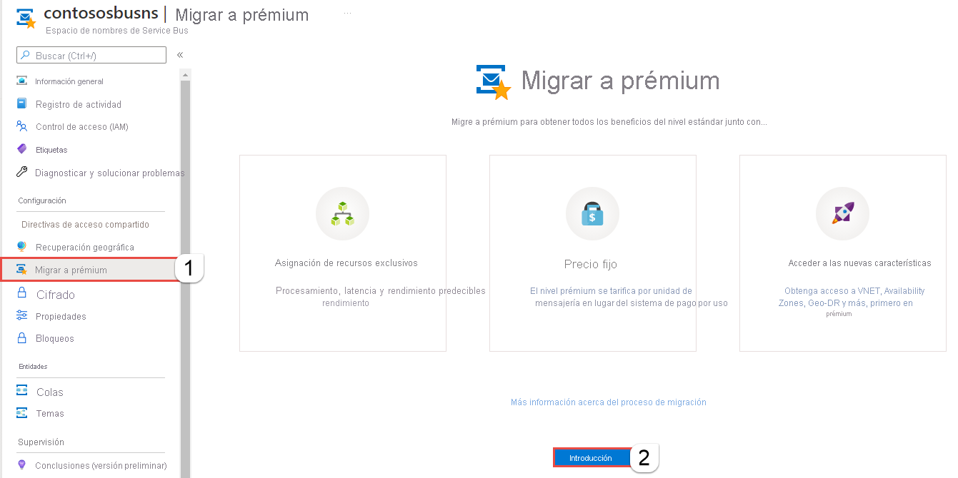 Imagen que muestra la página Migrar a la versión premium.