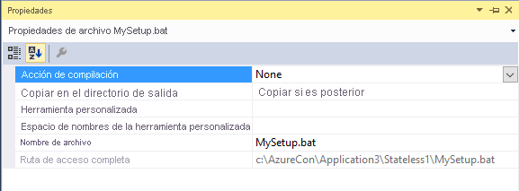 CopyToOutput de Visual Studio para el archivo por lotes de SetupEntryPoint