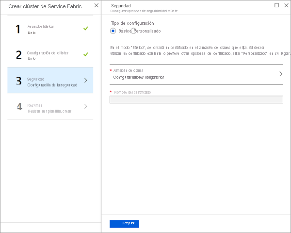 Screenshot of security configurations on Azure portal.