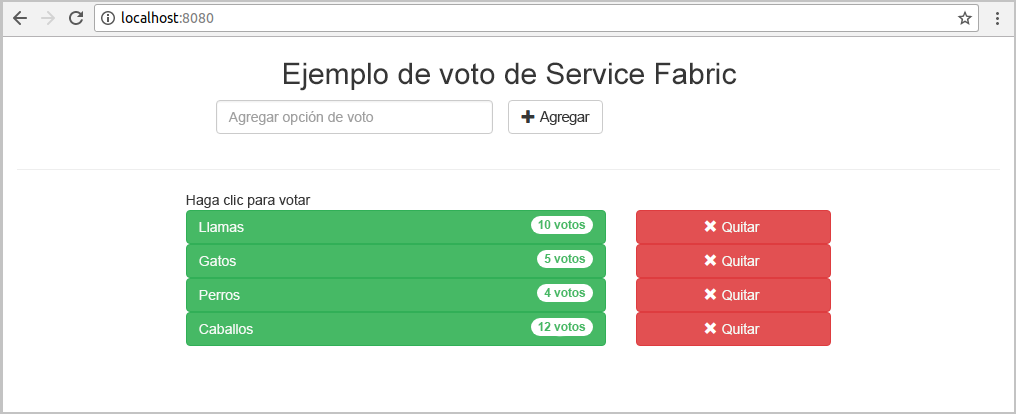 Ejemplo de votación de Azure Service Fabric