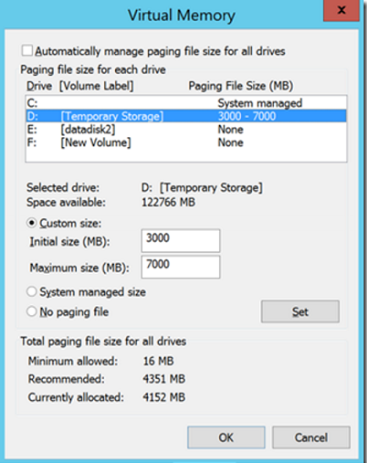 Configuración del archivo de paginación en la máquina virtual de Azure