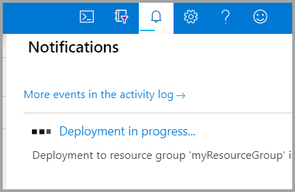Captura de pantalla de Azure Portal que muestra notificaciones con una implementación en curso.