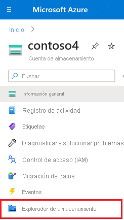 Screenshot of Storage explorer button in the navigation pane of the destination storage account.