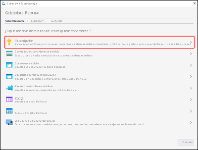 Screenshot that shows the Microsoft Azure Storage Explorer - Select Resource pane