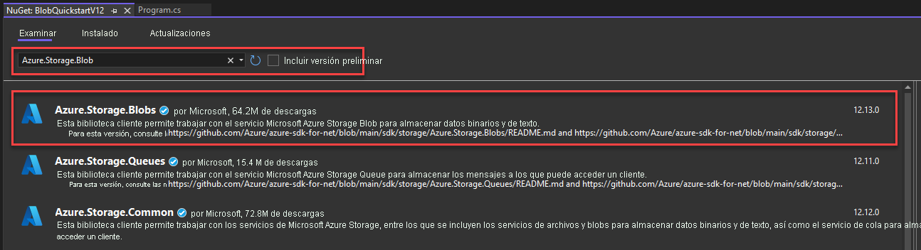 Una captura de pantalla que muestra cómo agregar un nuevo paquete mediante Visual Studio.