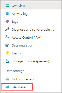 Captura de pantalla de la hoja de la cuenta de almacenamiento, con los recursos compartidos de archivos seleccionados.