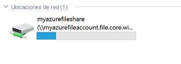 Screenshot showing that the Azure file share is now mounted.