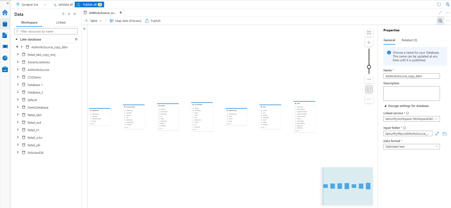 Captura de pantalla que muestra la base de datos clonada en el diseñador