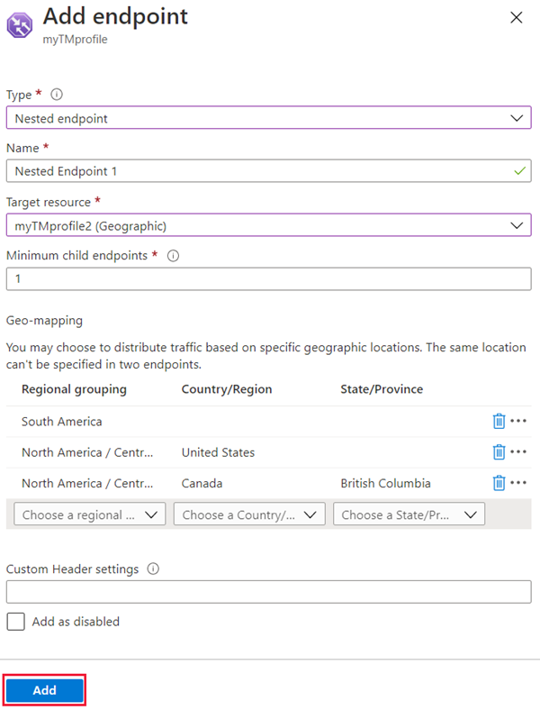 Adición de un punto de conexión de Traffic Manager