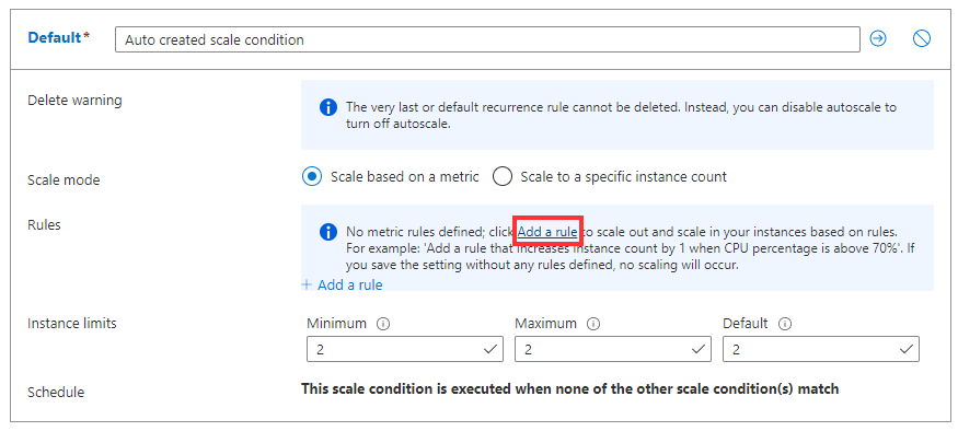 Habilitar regla de escalado automático en Azure Portal