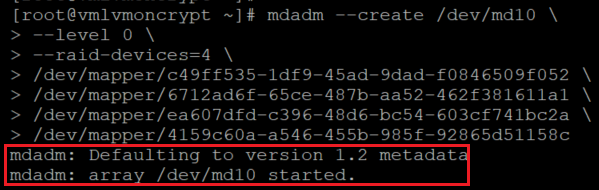 Información para RAID configurado mediante el comando mdadm
