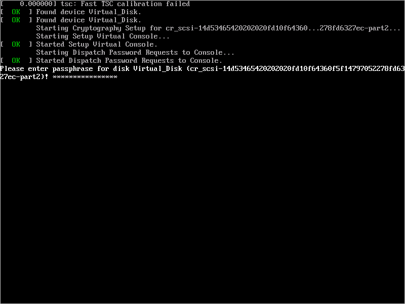 Configuración de openSUSE 13.2: suministro de la frase de contraseña en el arranque