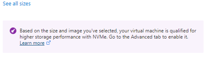 Captura de pantalla del aviso para seleccionar el tipo de controlador de disco NVMe.