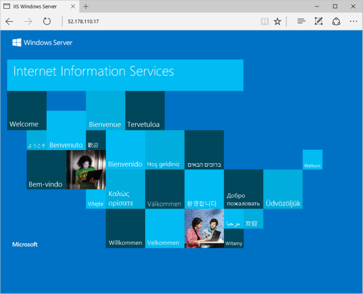 Captura de pantalla del sitio predeterminado de IIS en un explorador