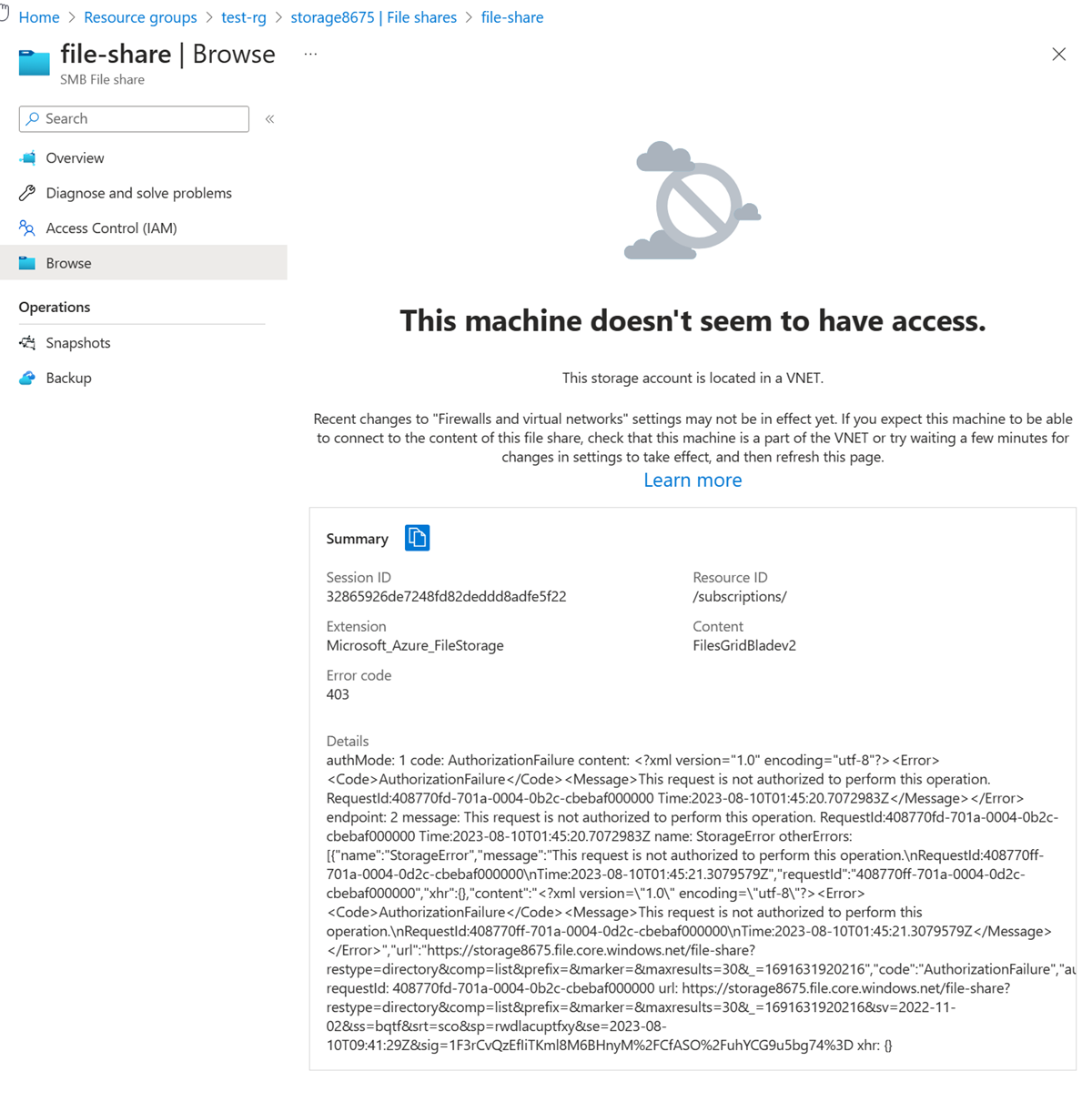 Screenshot of access denied error message.