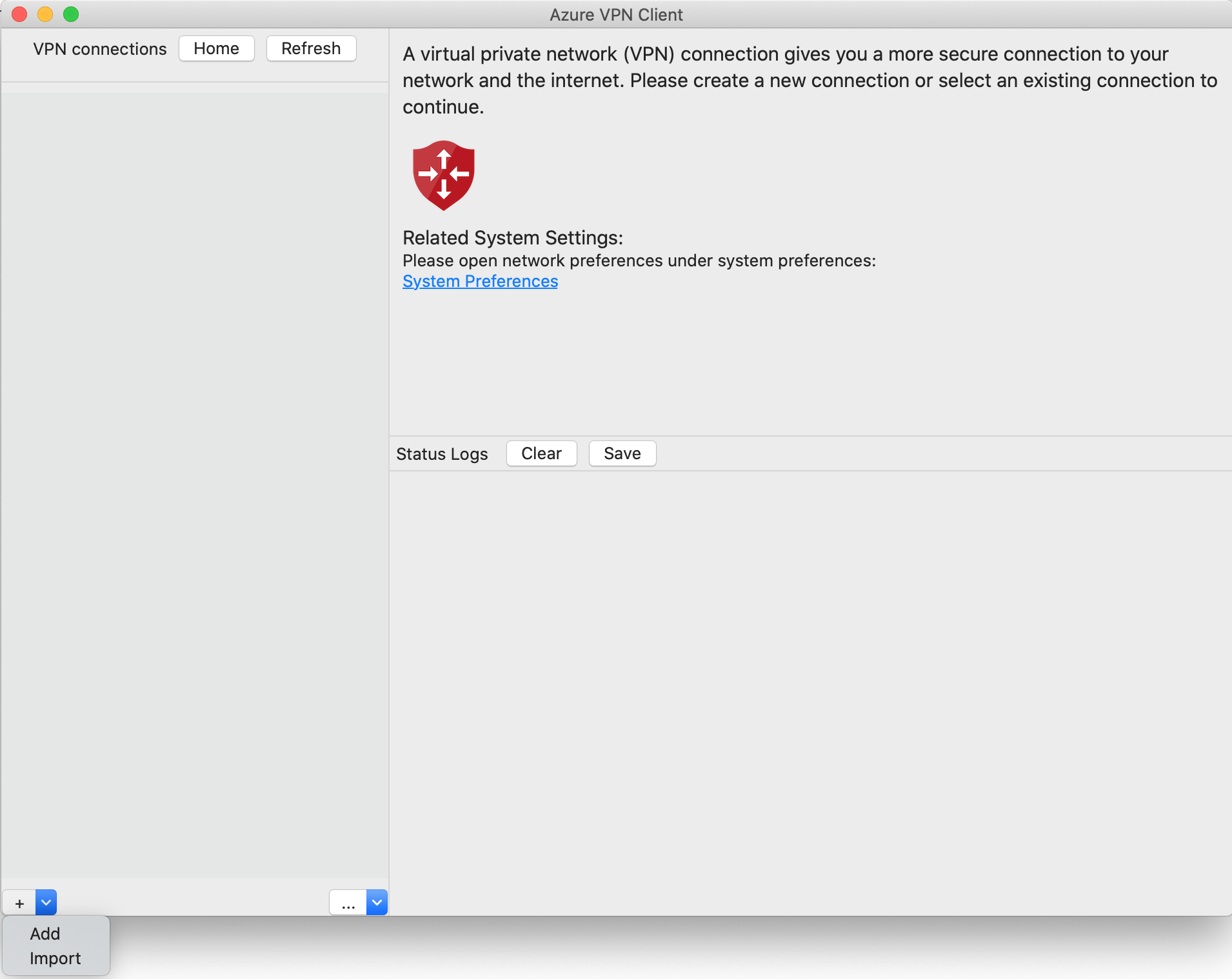 Captura de pantalla de la selección de importación del cliente VPN de Azure.
