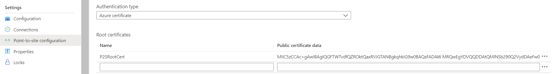 Captura de pantalla del campo de datos del certificado.