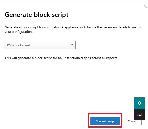Botón Generar script de bloqueo.