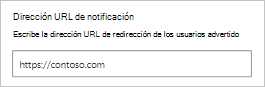 Captura de pantalla que muestra cómo configurar la URL de notificación.