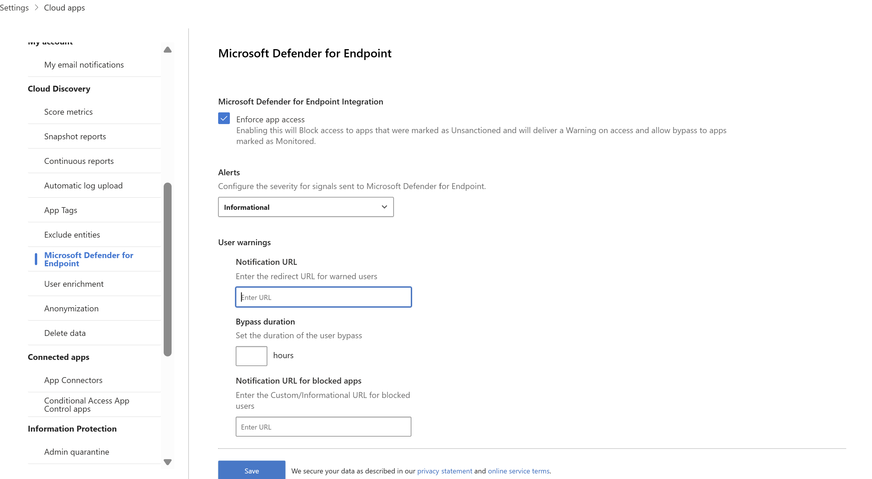 Captura de pantalla que muestra la configuración de la adición de URL personalizadas para aplicaciones bloqueadas.