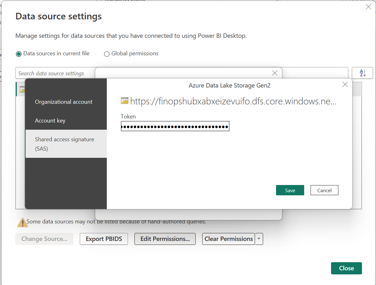 Captura de pantalla que muestra el cuadro de diálogo token de SAS.