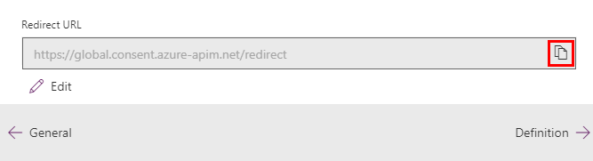 Captura de pantalla que muestra el campo URL de redireccionamiento.