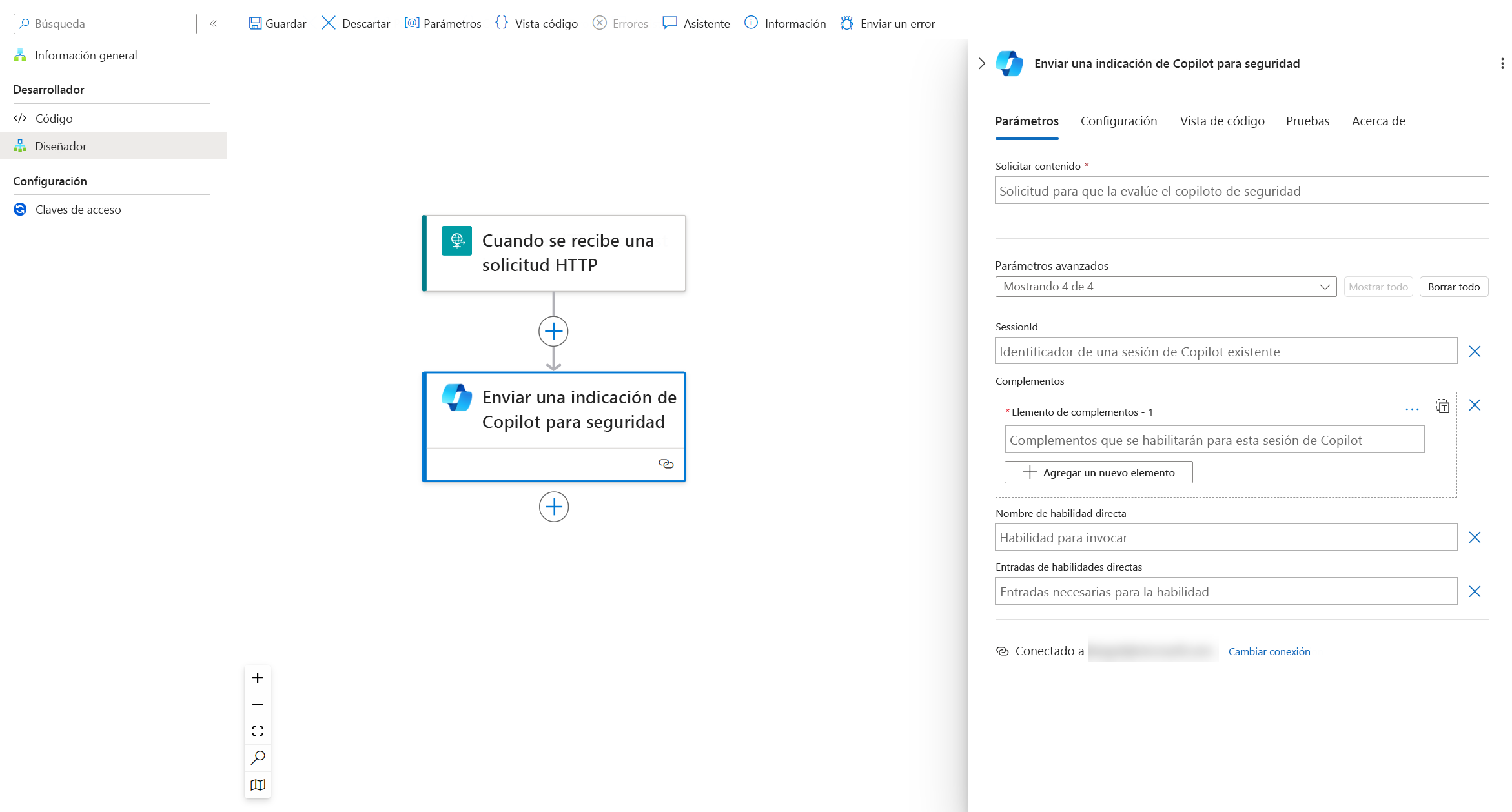 Azure parámetros del conector de Logic Apps