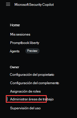Imagen de administrar áreas de trabajo en la página de configuración del propietario.