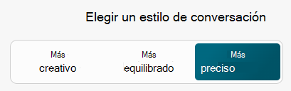 Selección del modo preciso en Microsoft Copilot.