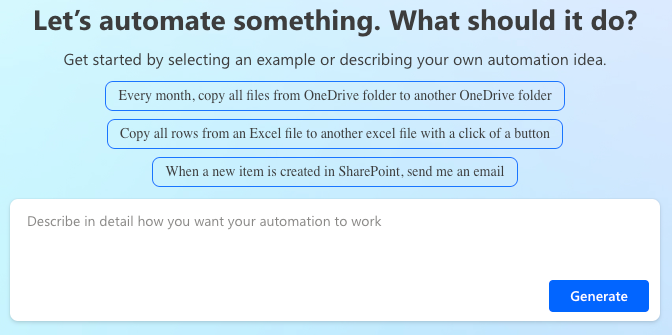 Copilot en el cuadro de diálogo de Power Automate.