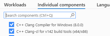 Captura de pantalla del instalador de Visual Studio 2019