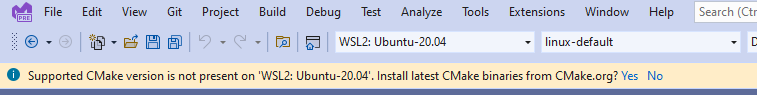 Captura de pantalla de una solicitud debajo de la barra de herramientas de Visual Studio