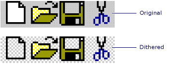 Comparison of dithered and original icon versions.